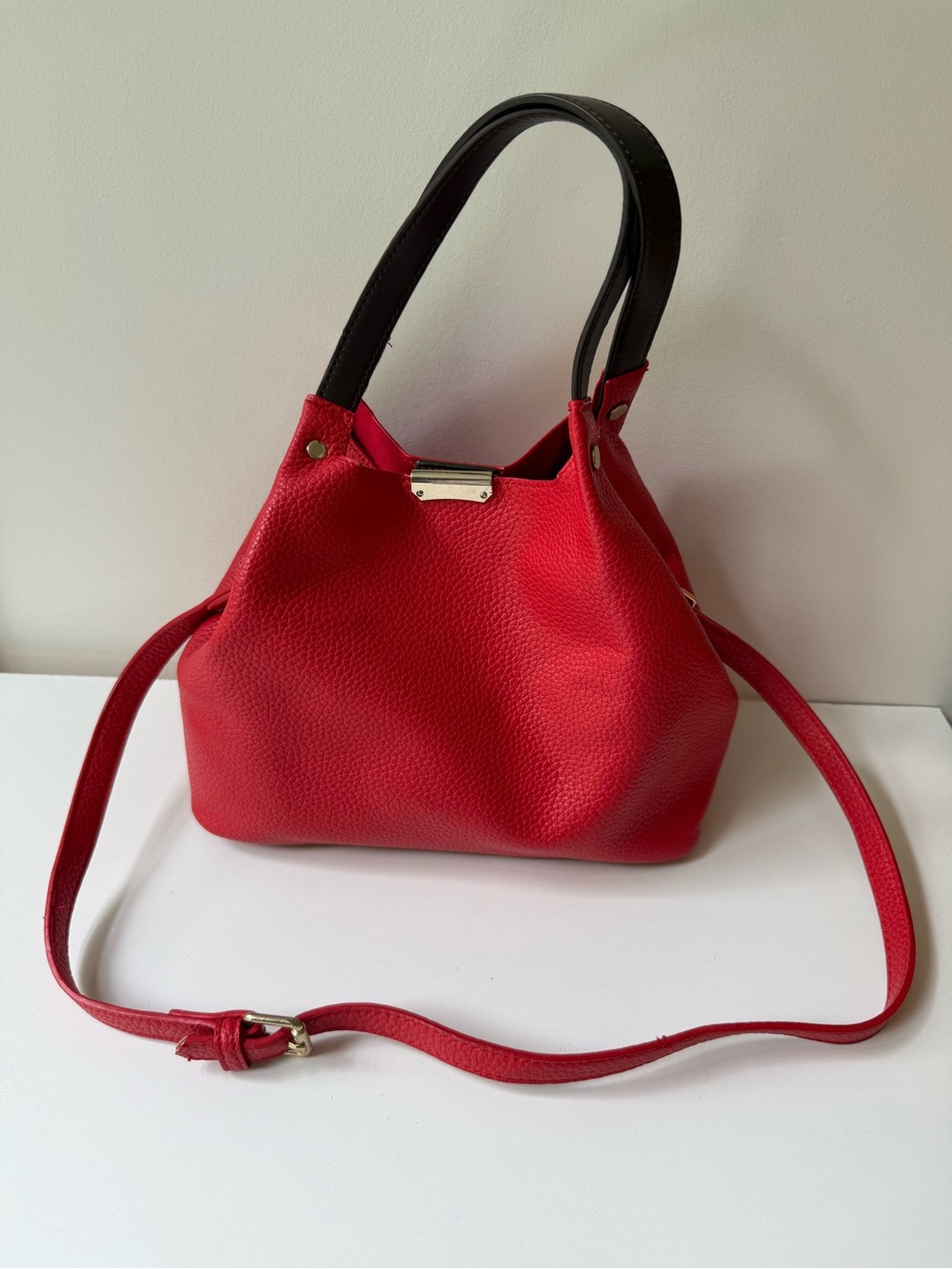 Blush Red Shoulder Bag with Black Handles